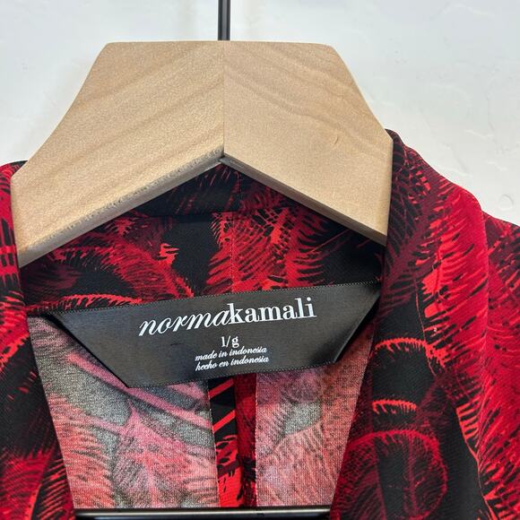 Norma Kamali Faux Wrap Jersey Bodycon Dress Red Feather Print Long Sleeve L - Picture 3 of 9